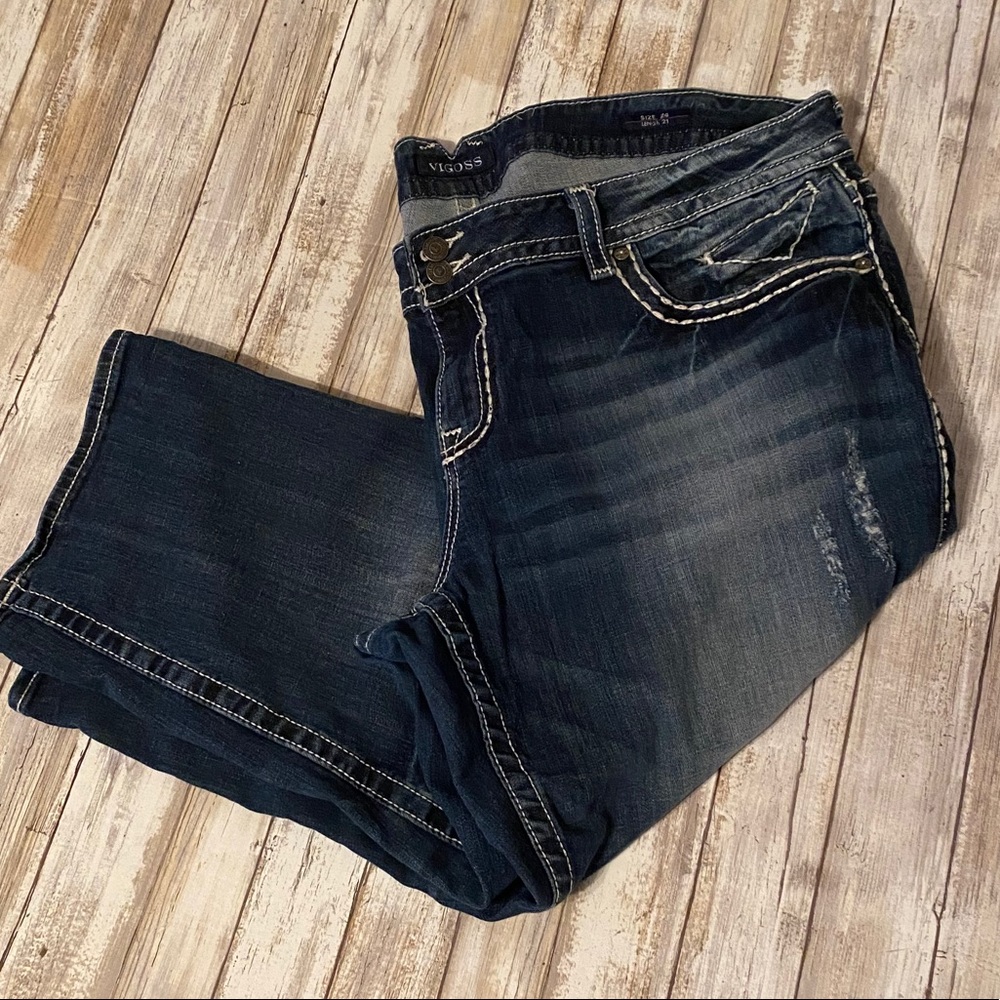 Vigoss Chelsea destructed Capri Jean Thick stitch